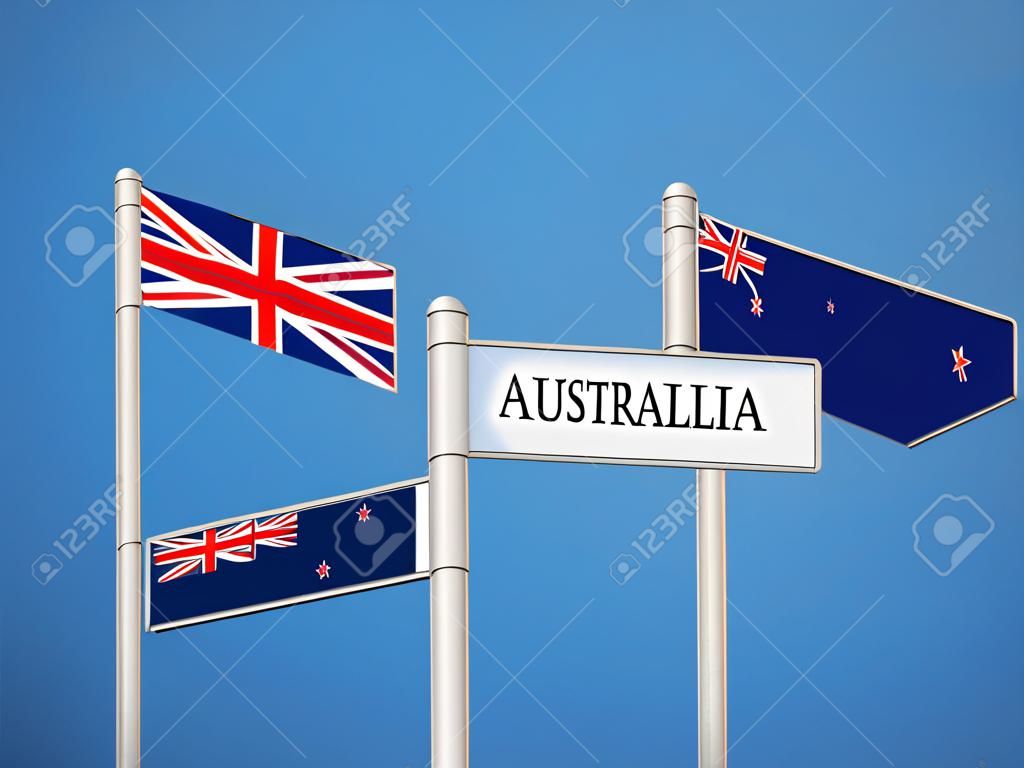 Australia New Zealand High Resolution Sign Flags Concept