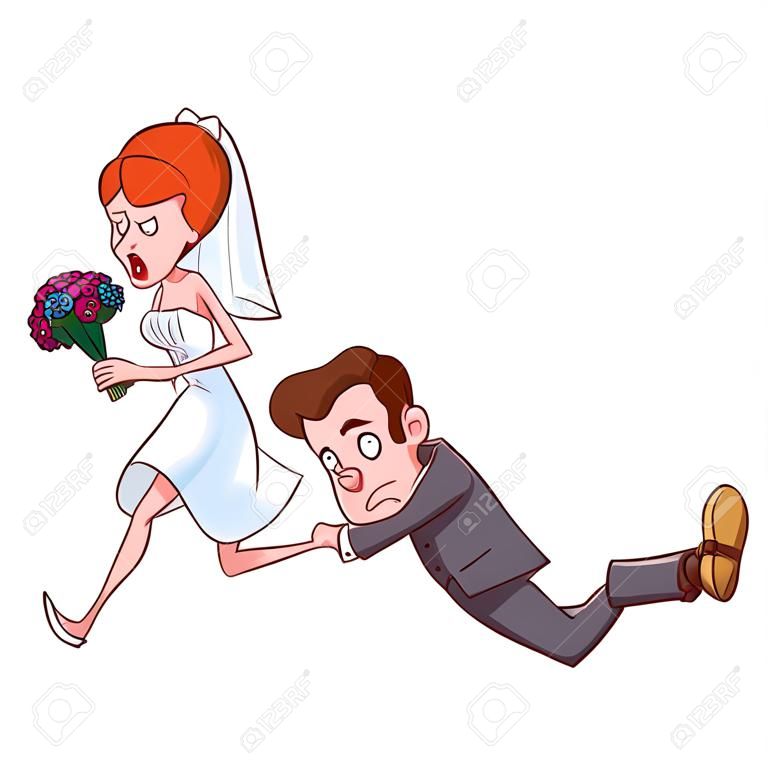 Angry bride drags the groom  to get married