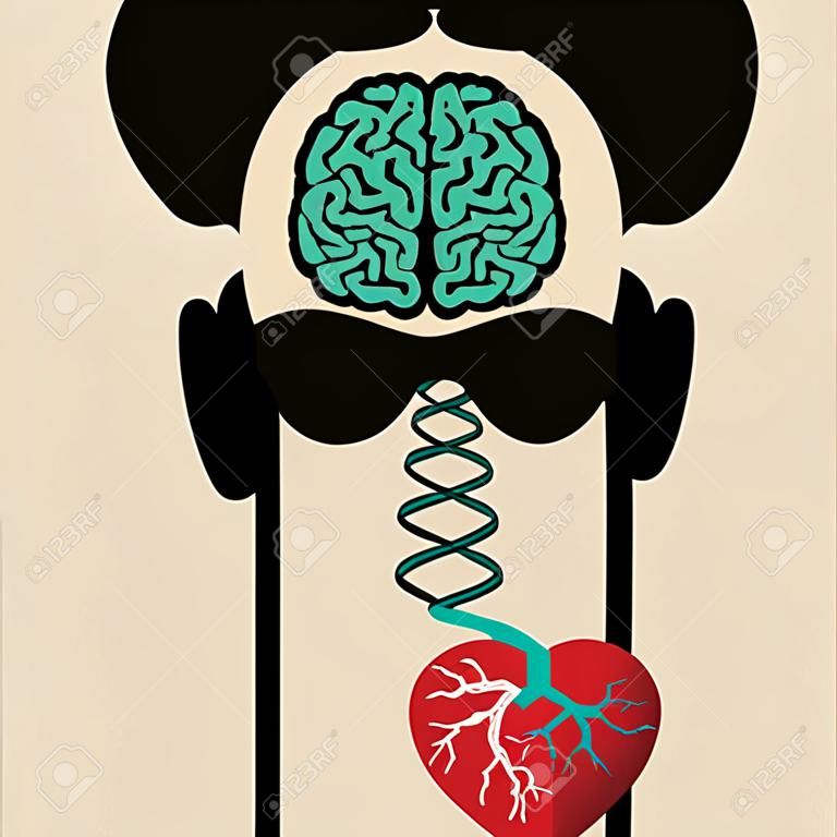 man silhouette with brain and heart
