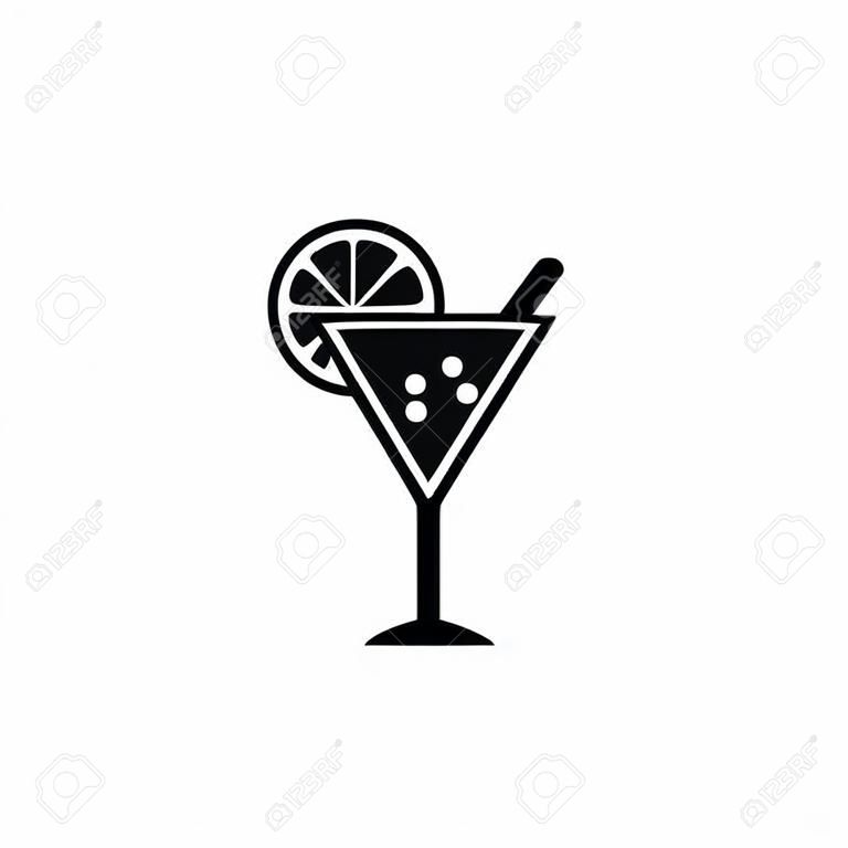 Cocktail glass black icon vector. Black illustration of cocktail glass with lemon