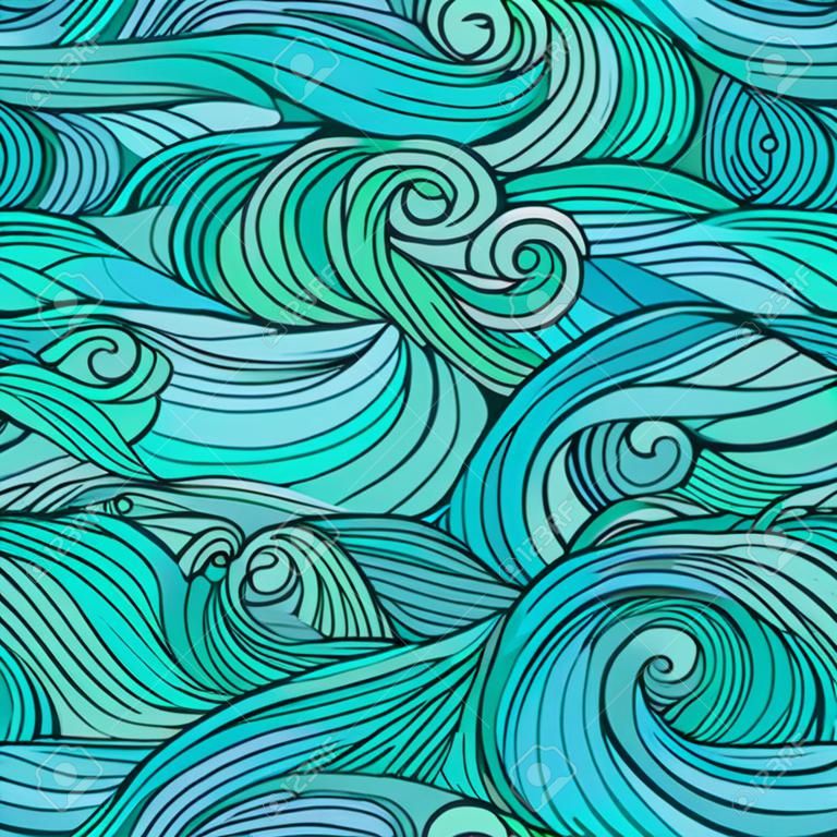 원활한 바다 파도 손으로 그린​​ 패턴, 추상적 인 배경입니다.
