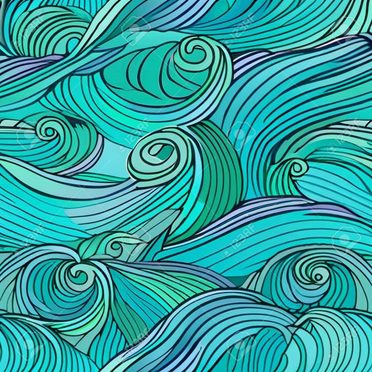 シームレスな海波手描きパターン、抽象的な背景。