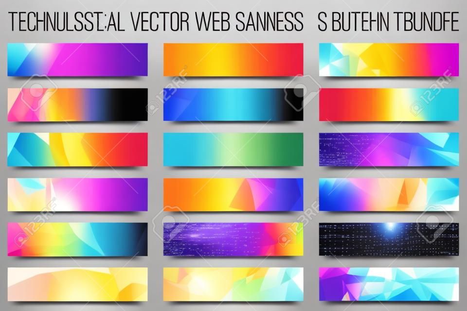 Bundel van 18 abstracte digitale tech web banners. Vector ontwerp elementen. Internet technologie achtergrond. Ontwerp vector elementen. Media reclame bedrijf. Internet business