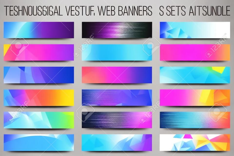 Bundel van 18 abstracte digitale tech web banners. Vector ontwerp elementen. Internet technologie achtergrond. Ontwerp vector elementen. Media reclame bedrijf. Internet business