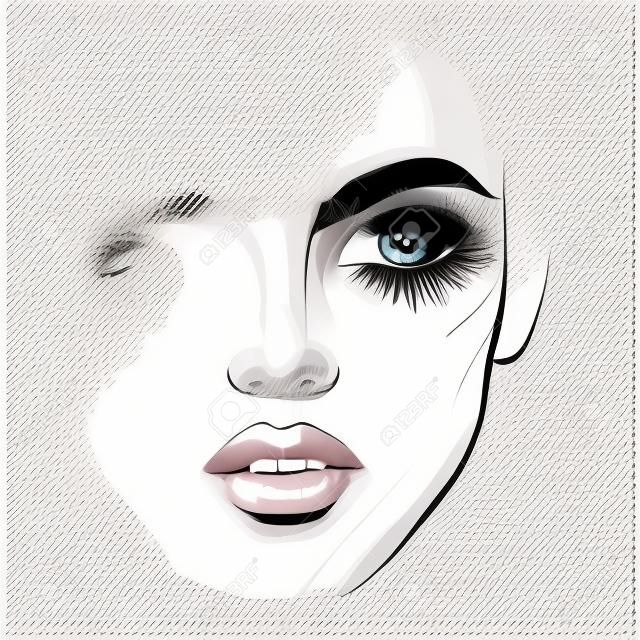 Vector beautiful young woman face. Fashion Sketch illustration