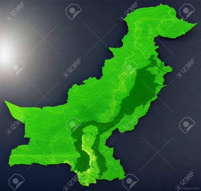 Forme du Pakistan avec sa capitale isolée sur fond blanc. Imagerie par satellite. Rendu 3D