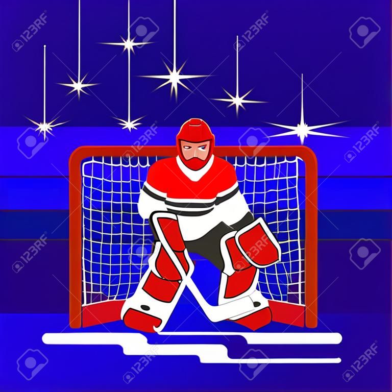 Hockey keeper in platte stile beschermen van de poort.