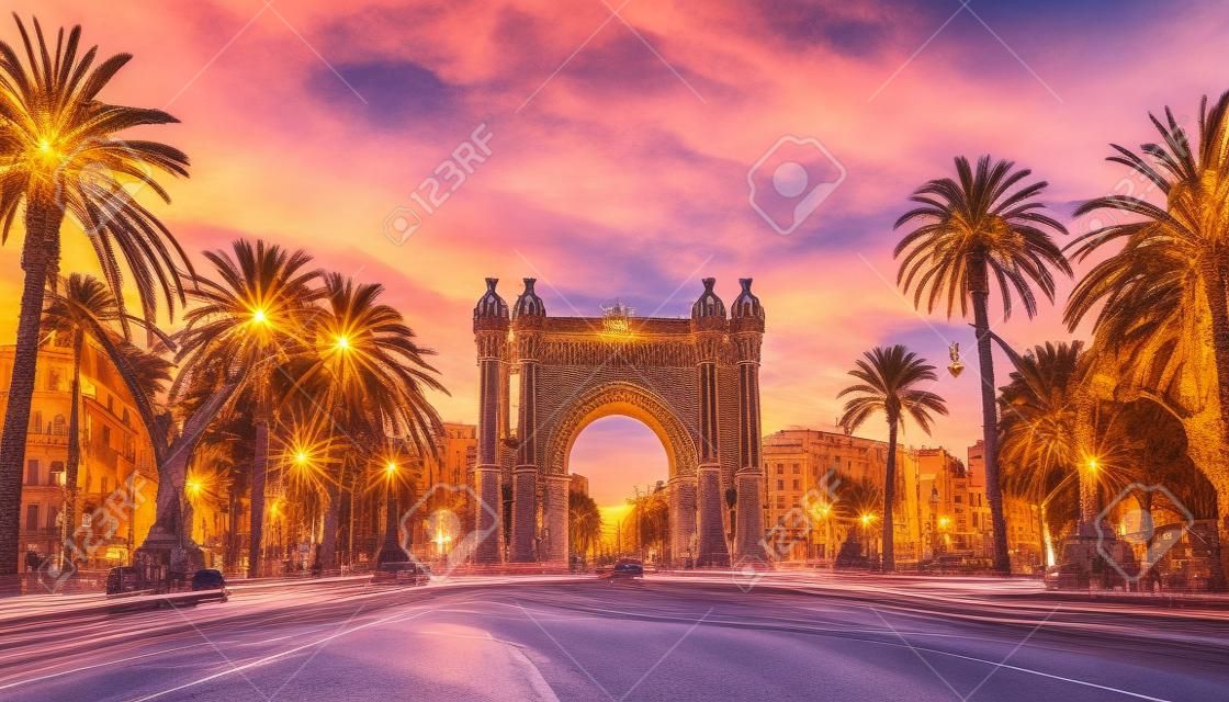 Triumphal Arch in Barcelona, Catalonia, Spain. Arc de Triomf at boulevard street.