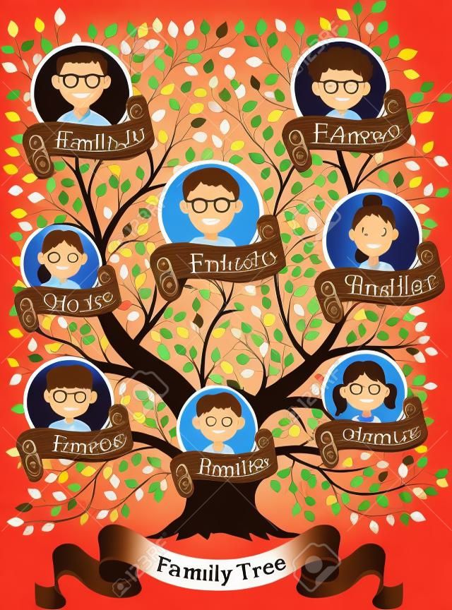 Árbol genealógico con los retratos de miembros de la familia ilustración