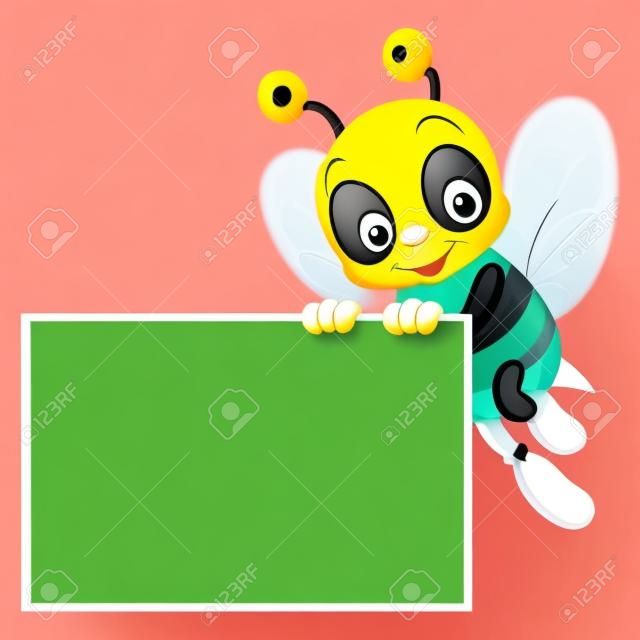 Bee cute tenant un signe blanc