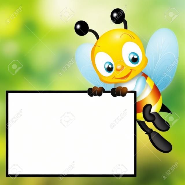 Cute bee holding a blank sign