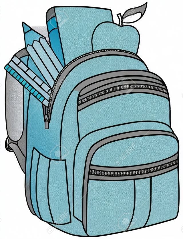Изложенные школьный рюкзак. Векторные иллюстрации окраски страницы.