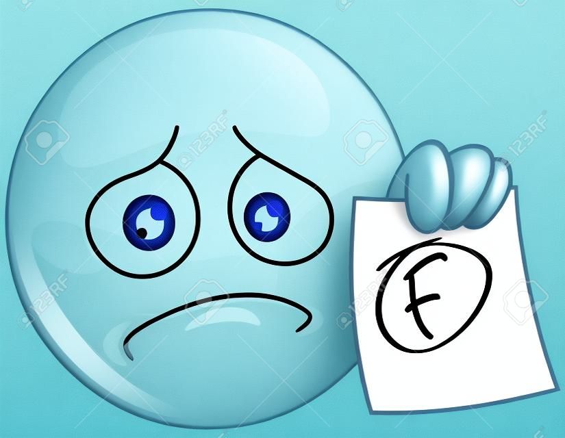 Disappointed emoticon showing a paper with F failure grade