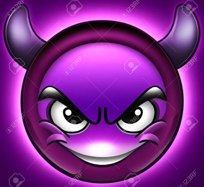 Улыбающиеся лица с рогами. Фиолетовый дьявол смайлик.
