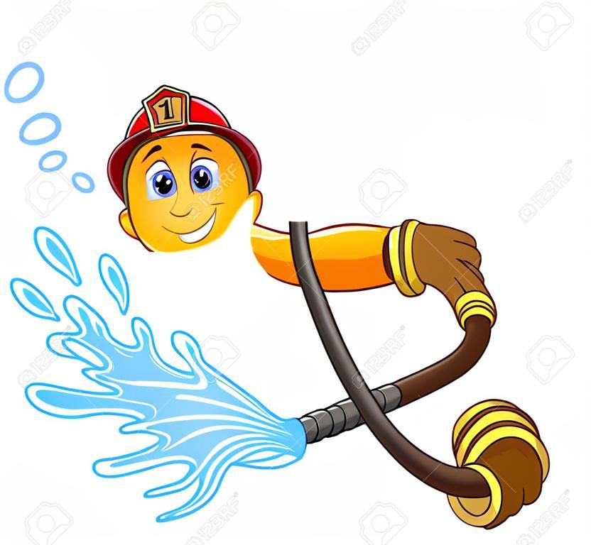 Emoticon de bombero usando una manguera