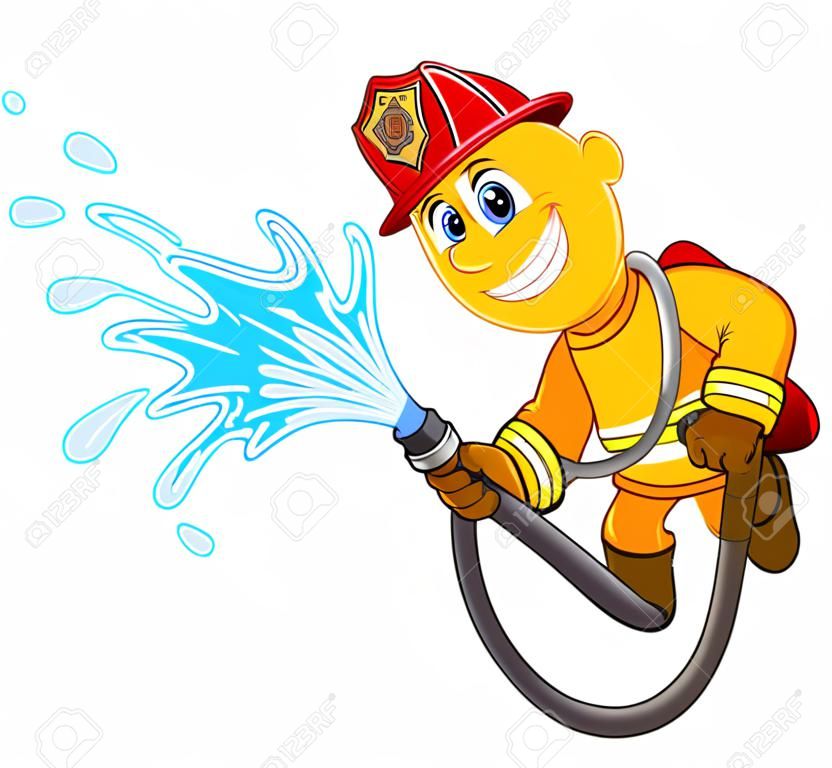 Emoticon de bombero usando una manguera