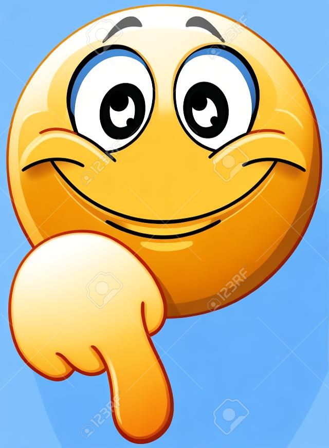 Emoticon emoji felice che punta verso il basso con il dito