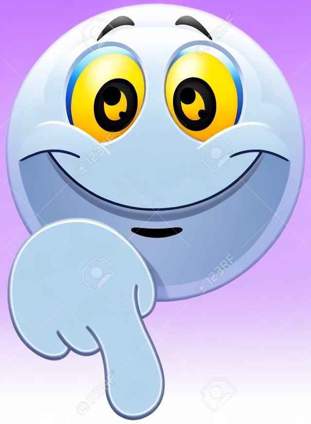 Glückliches Emoji-Emoticon, das mit dem Finger nach unten zeigt