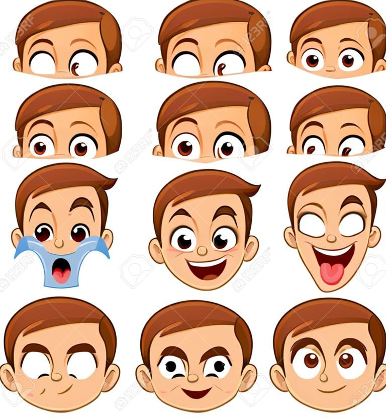 Colección de expresiones faciales emoji de un niño