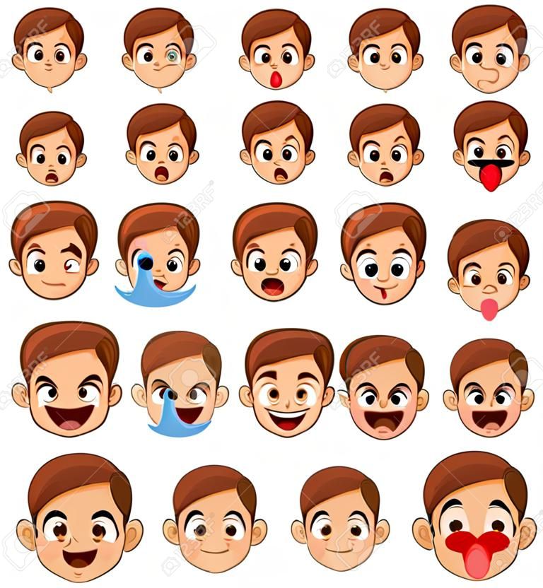 Colección de expresiones faciales emoji de un niño