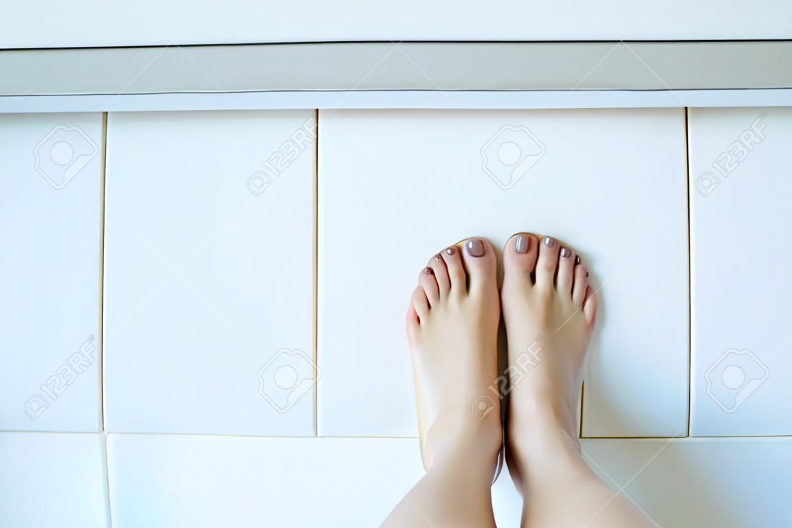 Selfie Female Feet With Nail Pedicure Looking Up, Raised Straight Up.  Barefeet In Bedroom Background Great For Any Use Stock Photo, Picture and  Royalty Free Image. Image 89496112.