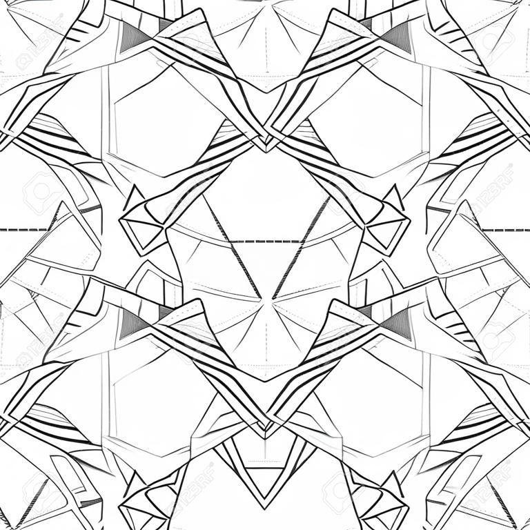 Icona triangolare Testa di animale, disegno geometrico linea di tendenza di design. Illustrazione pronta per il tatuaggio o libro da colorare. Tiger seamless.