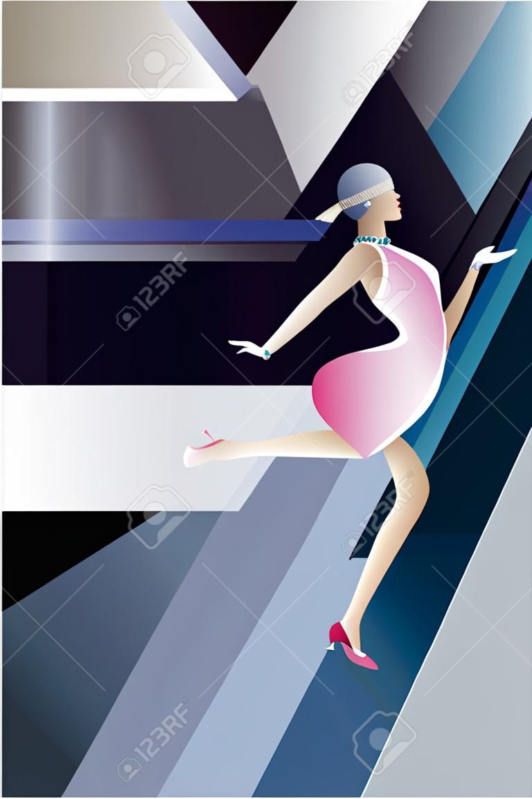 20 대 스타일 배경 flappers와 기하학적 인 디자인 소녀 나이트 클럽 파티에서 춤을