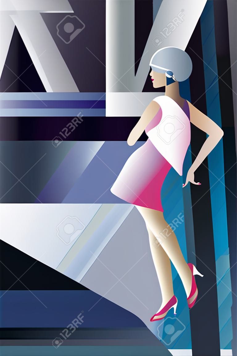 Twenties style background geometric design with flappers girl  dancing on night club party