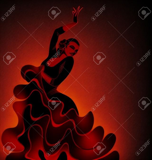 Stilized silhouette of spanish flamenco dancer women