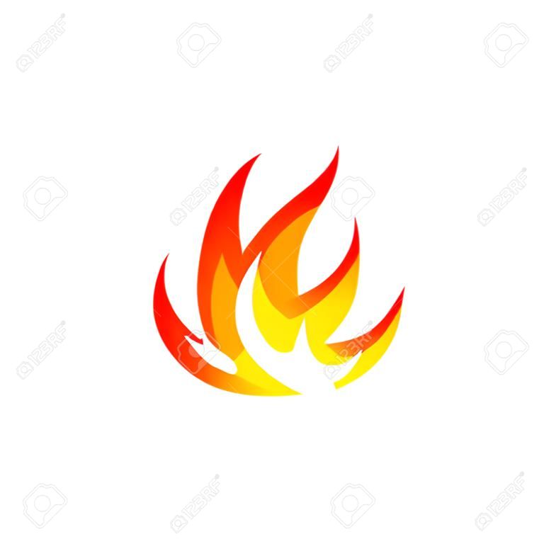 Isolated abstract red and orange color fire flame  set on white background. Campfire . Spicy food symbol. Heat icon. Hot energy sign. Vector fire illustration.