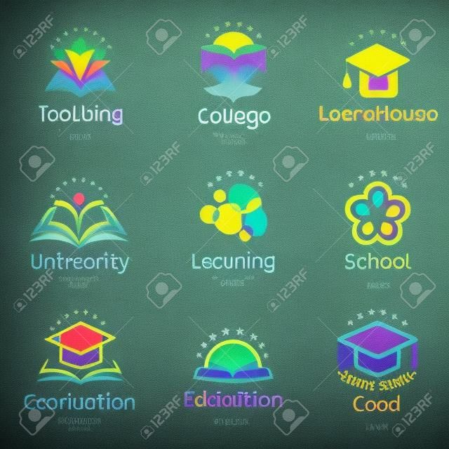 Éducation colorée abstraite isolée et apprendre la valeur du logo, des livres universitaires et scolaires, etc.