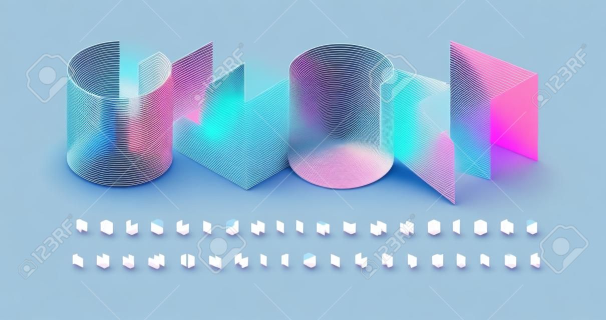 Alfabet futuryzmu 3D. cienka linia geometryczna czcionka, minimalistyczny typ dla nowoczesnego futurystycznego logo, nagłówka, monogramu, kreatywnego napisu i typografii maxi. minimalne litery internetowe, wektor projekt typograficzny