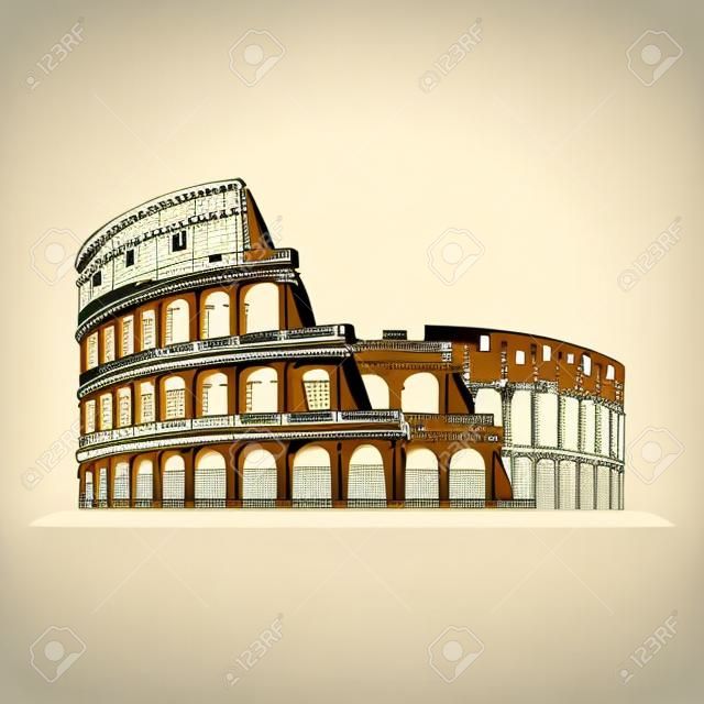 Colosseo o Colosseo di Roma. Antico anfiteatro italiano. illustrazione vettoriale piatta