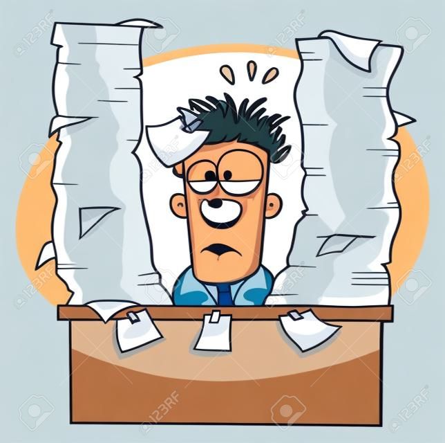 worker overwhelmed by lots of paperwork