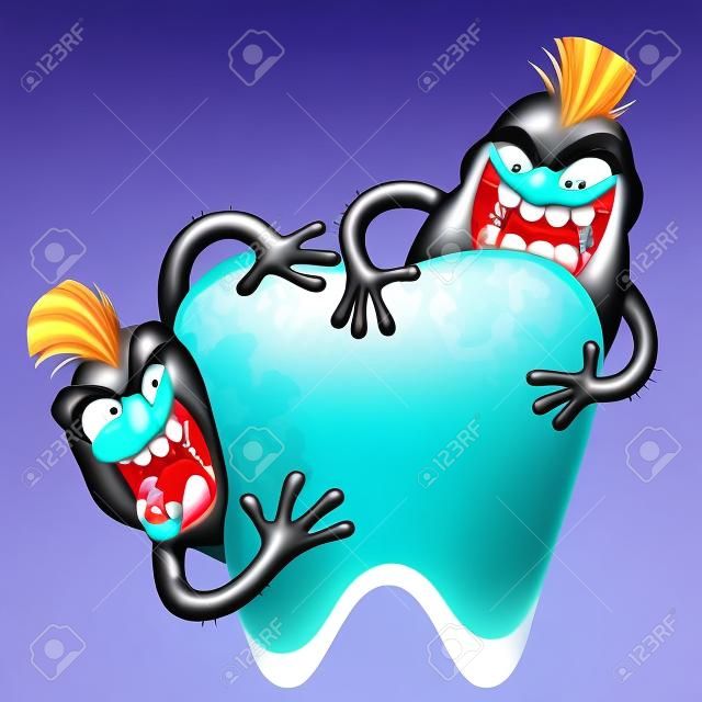 卡通细菌摧毁牙齿