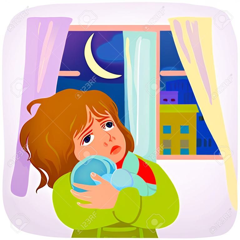madre stanco che trasportano un bambino che piange di notte