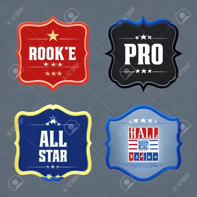 Rookie, Pro, all star, Hall of Fame badge