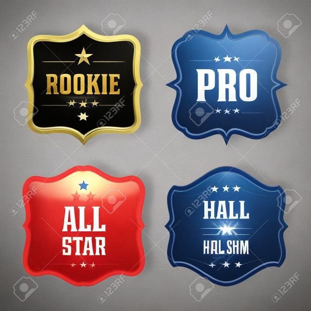 Rookie, Pro, all star, Hall of Fame badge