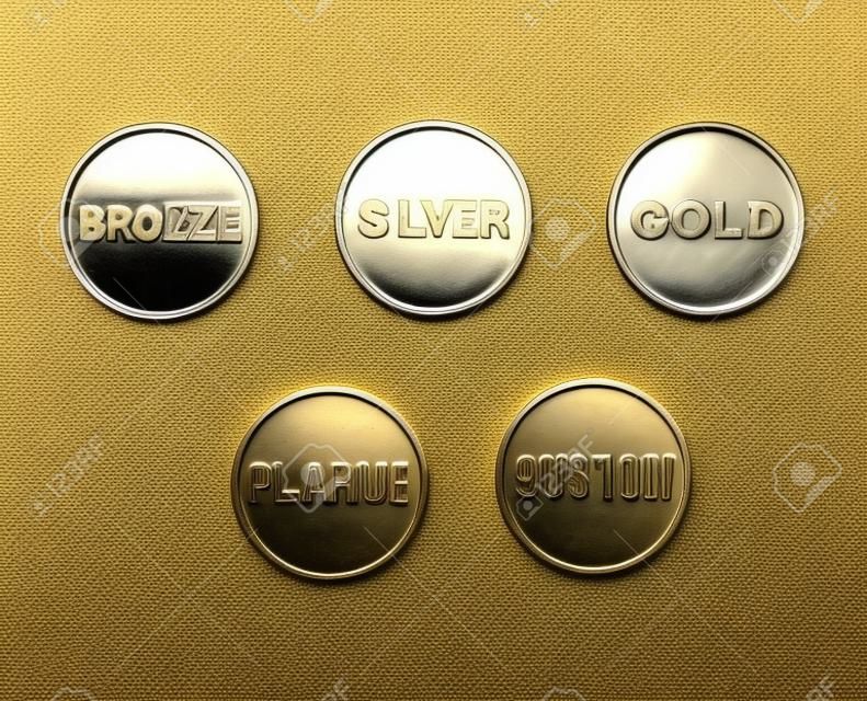 bronze, silver, gold, platinum, custom coins