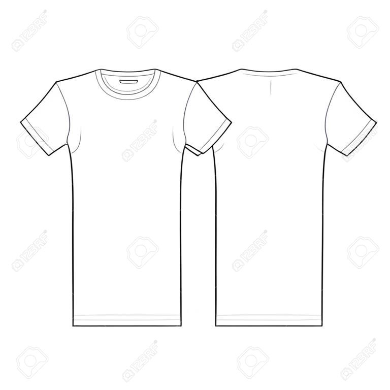 テクニカルスケッチTシャツ。ユニセックス下着トップデザインテンプレート。白い背景に分離されたTシャツ。ベクトルの図