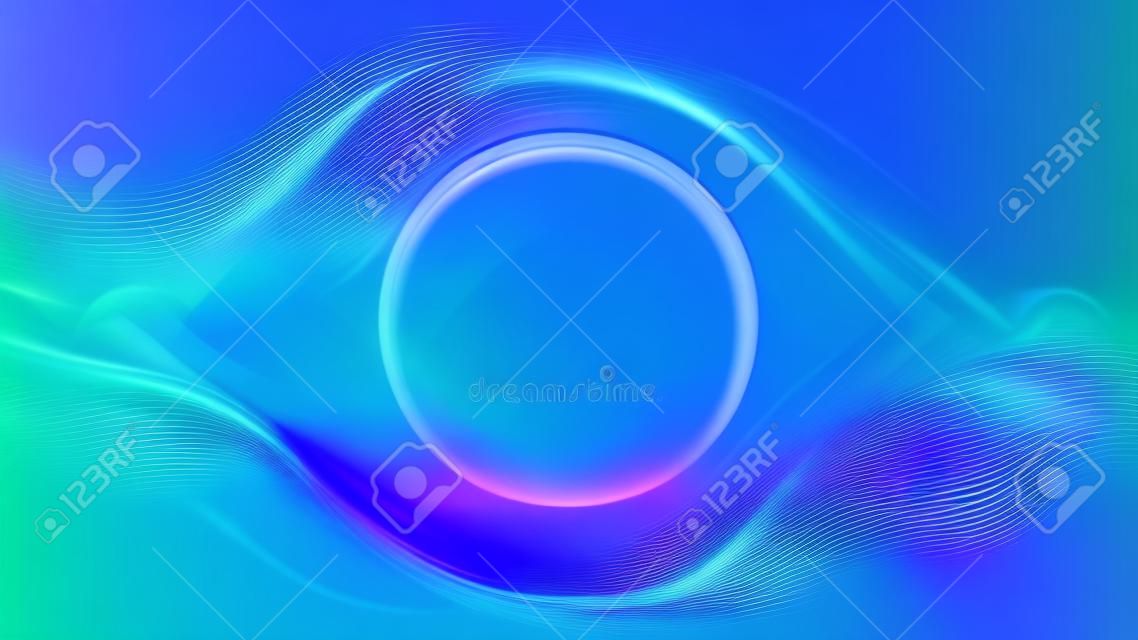 Futuristischer gewellter Hintergrund mit abstrakten flüssigen Strömungspartikeln. Blaue und violette gewellte Partikeloberfläche. EPS10-Vektor-Illustration.