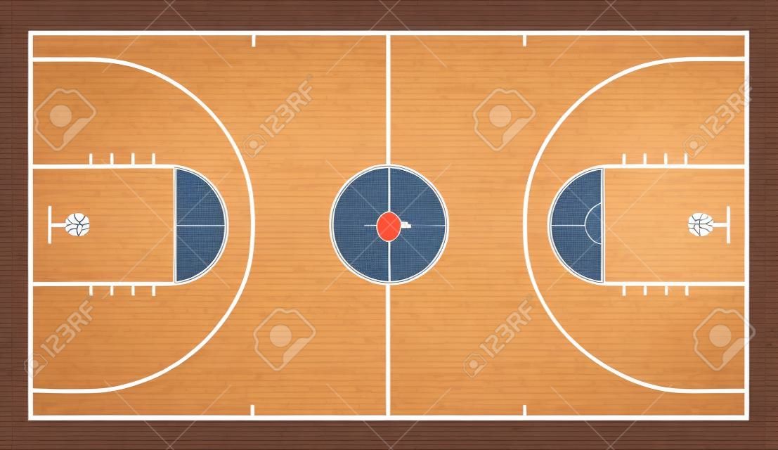 Basketballplatz mit Holzboden. Sicht von oben. Vektor