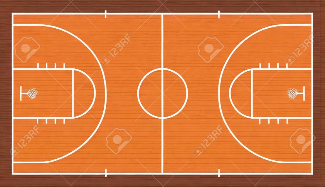 Basketballplatz mit Holzboden. Sicht von oben. Vektor