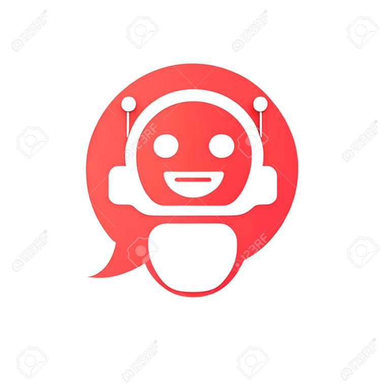 聊天機器人圖標在氣泡形狀背景中。網站的虛擬助手。客戶服務的聊天機器人概念。向量