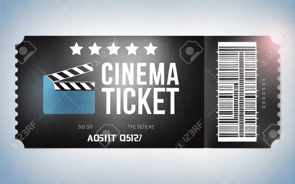 Bilet do kina na białym tle. Realistyczny szablon biletu do kina lub filmu. Wektor
