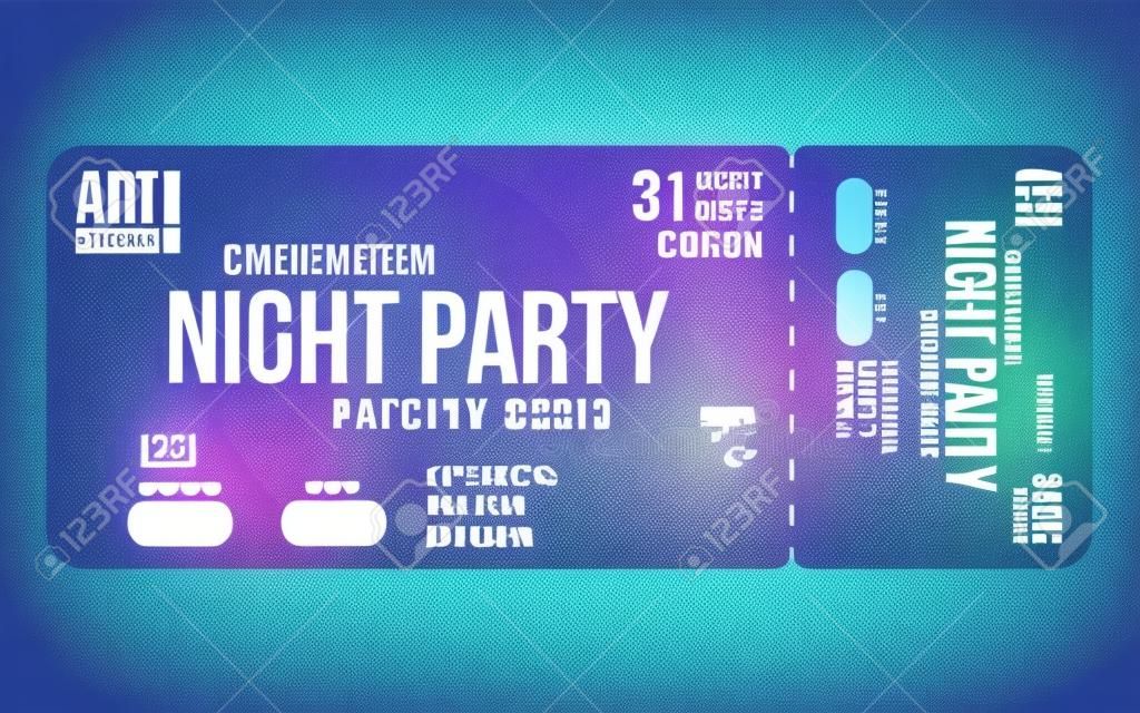 Concert ticket template. Concert, party or festival ticket design template with people crowd on background. Entrance to dj party. Vector