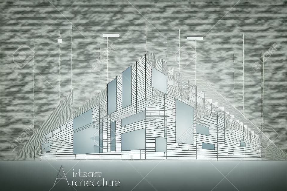 Abstract construction perspective architecture designing line art background.