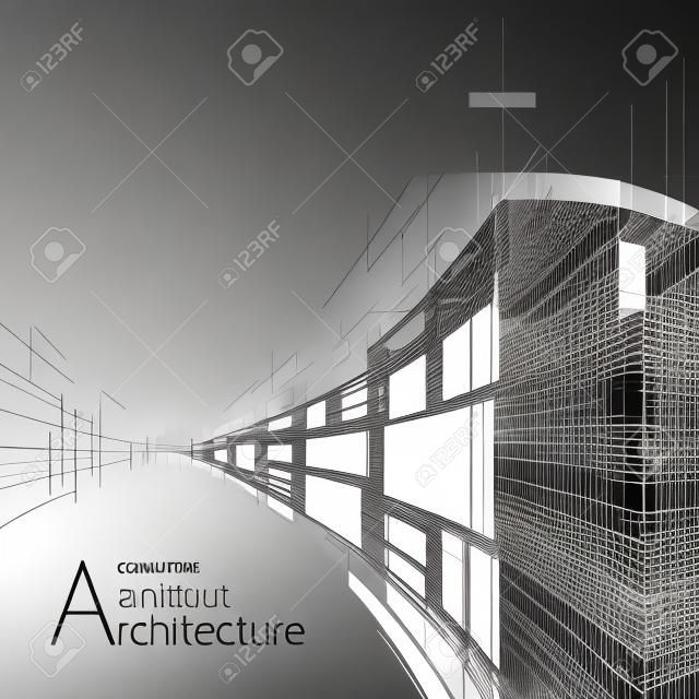 Perspectiva de la construcción de la arquitectura que diseña el fondo abstracto blanco y negro.