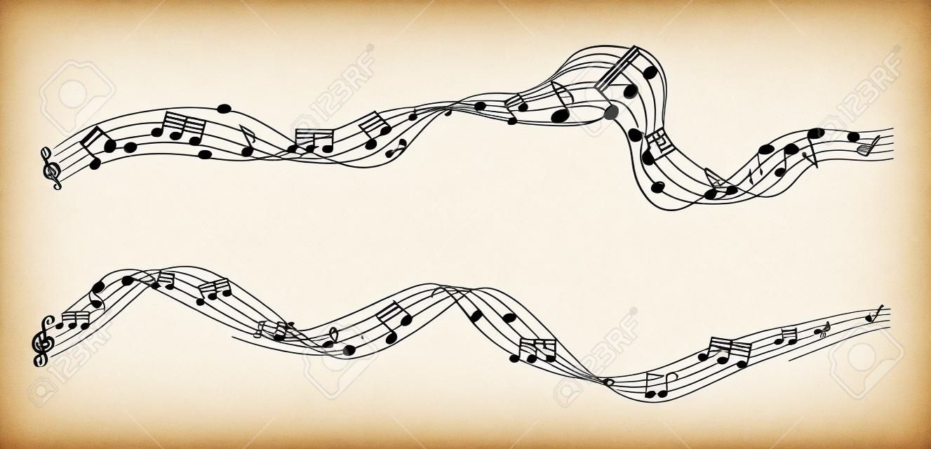 Set di note musicali su una notazione di orologio a cinque linee senza un featu