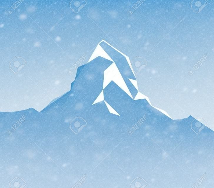 Logotipo de pico de montanhas de neve (Matterhorn). Pode ser usado como emblema esportivo, emblema de água mineral, bandeira de turismo, ícone de viagem, sinal, decoração...